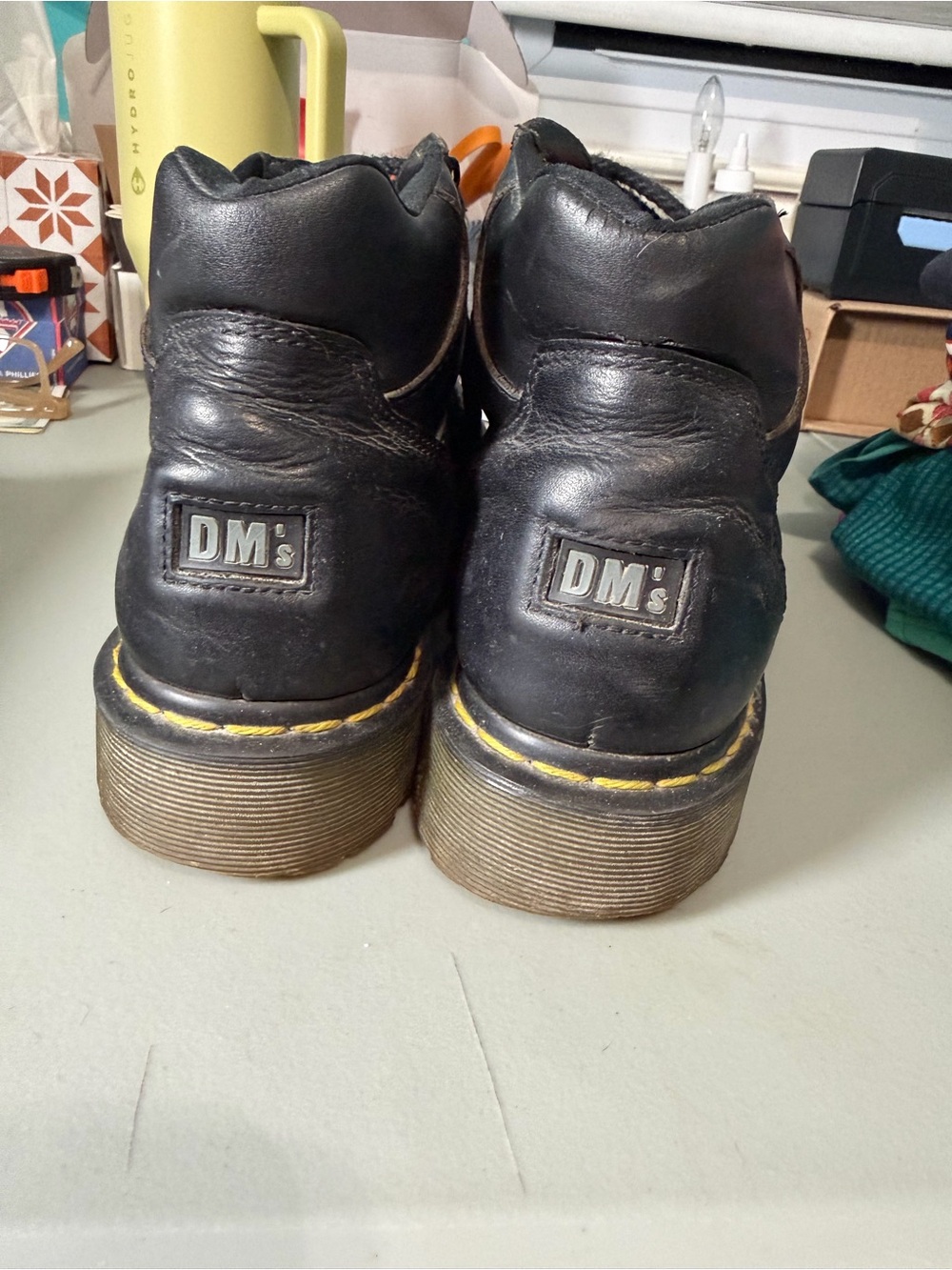Dr. Martens Men’s Black Leather Lace-Up Boots with Yellow Stitching - Picture 3 of 8